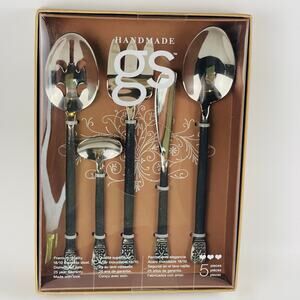 Handmade 5 Pc. GS Gourmet Settings Avalon Serving Utensil Set Silver/Black